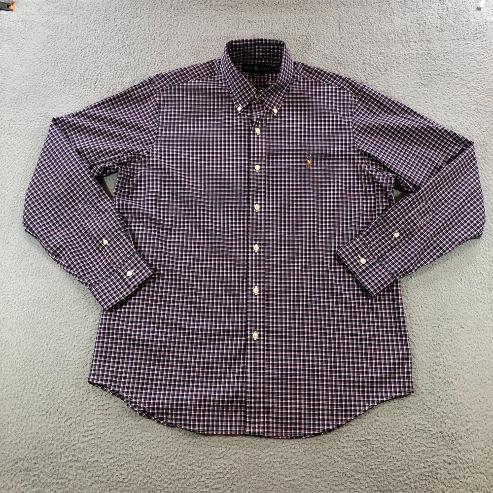 ralph lauren shirt mens L red plaid casual button up long sleeve